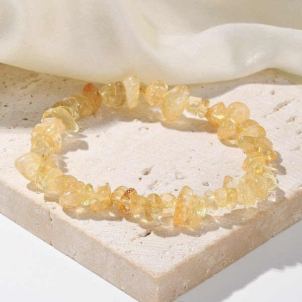 Chips Natural Citrine(Dyed & Heated) Beaded Stretch Bracelets, 1-3/4 Inch(4.5Cm)-image