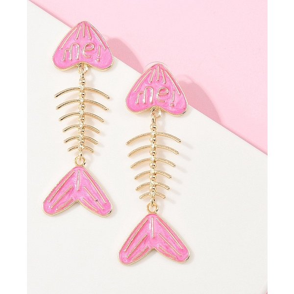 Alloy Enamel Dangle Stud Earrings, Fishbone, Golden, 71.5X24.5Mm-image