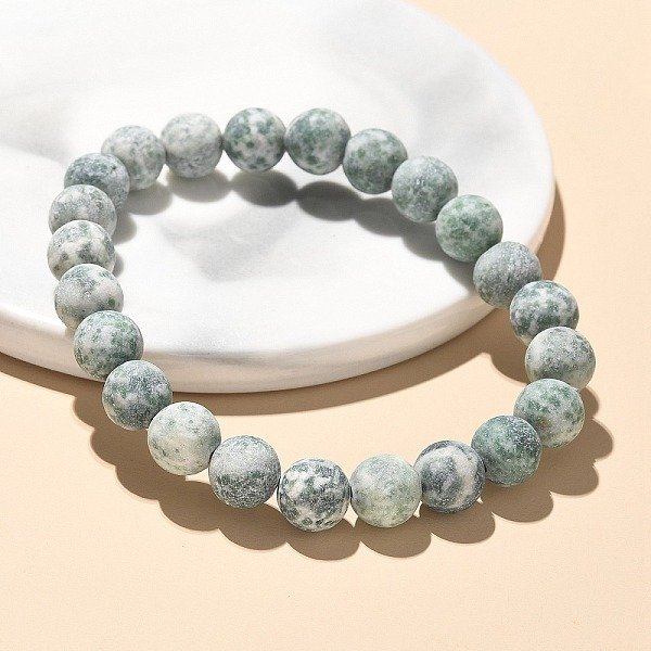 Bracelets Extensibles En Jaspe Avec Perles Vertes, Ronde, DiamèTre IntéRieur: 2-1/8 Pouce - 2-3/8 Pouces (5.5-6 Cm), Perle: 8 Mm-image