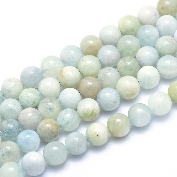 Chapelets D'aigue-Marine Naturelle, Ronde, 6Mm, Trou: 0.8Mm, Environ 66 Pcs/Chapelet, 15.5 Pouce (39.5 Cm)-image