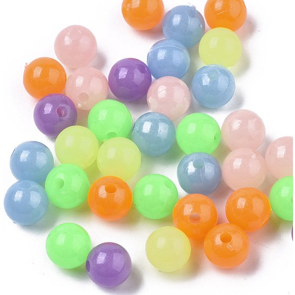 Luminous Acrylic Beads, Glow In The Dark, Round, Mixed Color, 6Mm, Hole: 1.6Mm, About 4600Pcs/500G-image