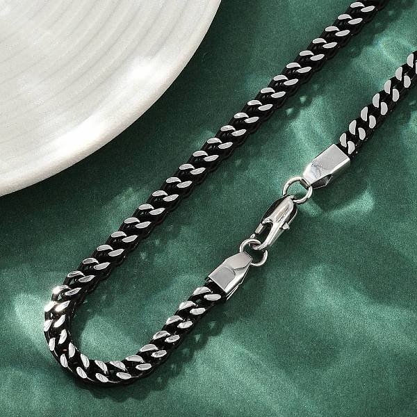 5MM 304 Stainless Steel Wheat Chain Necklaces for Women Men, Black, 23.78 inch(60.4cm)