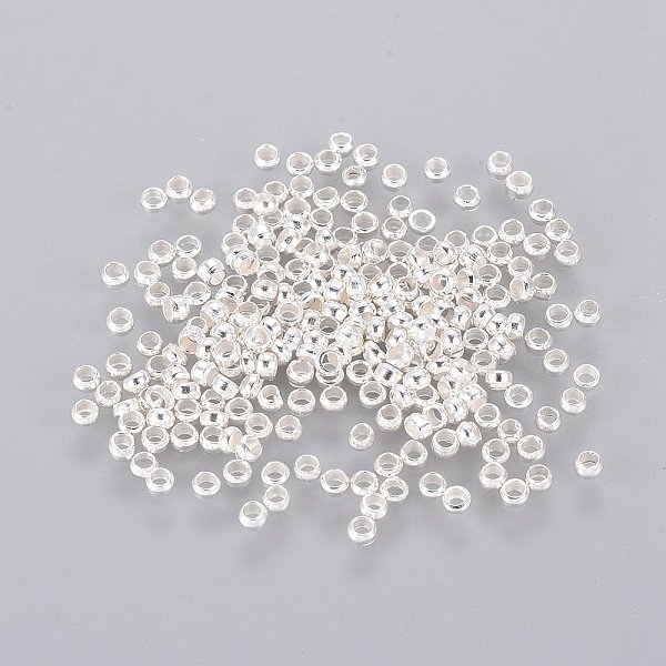 Brass Crimp Beads, Rondelle, Silver Color Plated, 2X2Mm, Hole: 1Mm-image