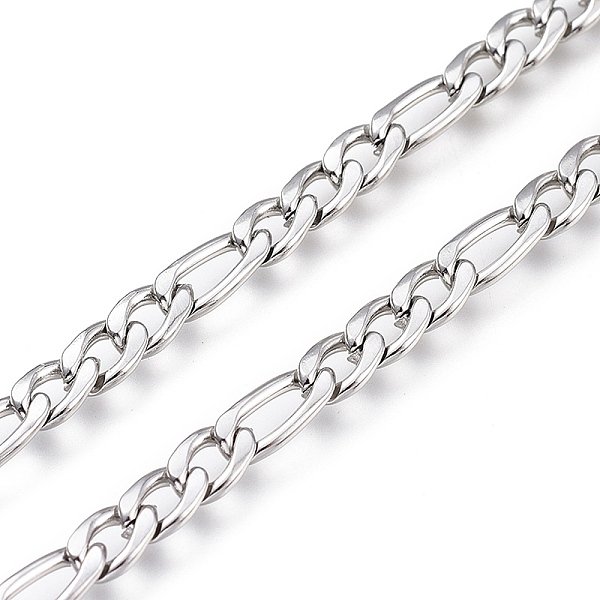 Chaîne figaro en acier inoxydable 304 résistant au ternissement, avec bobine, non soudée, couleur inoxydable, lien: 10.5x5x1mm et 7.5x5x1mm, environ 32.8 pied (10 m)/rouleau