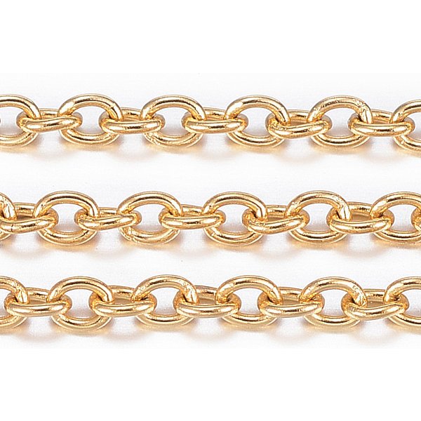 Ionenplattierung (Ip) 304 Edelstahl-Kabelketten, Mit Spule, GelöTet, Oval, Echtes 18K Vergoldet, 2.5X2X0.5 Mm, Ca. 65.61 Fuß (20M)/Rolle-image
