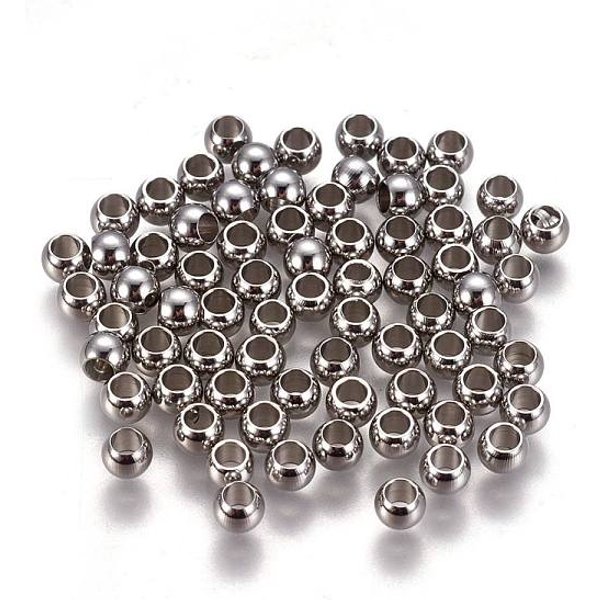 Tarnish Resistant 304 Stainless Steel Spacer Beads, Round, Stainless Steel Color, 4X3Mm, Hole: 2Mm-image