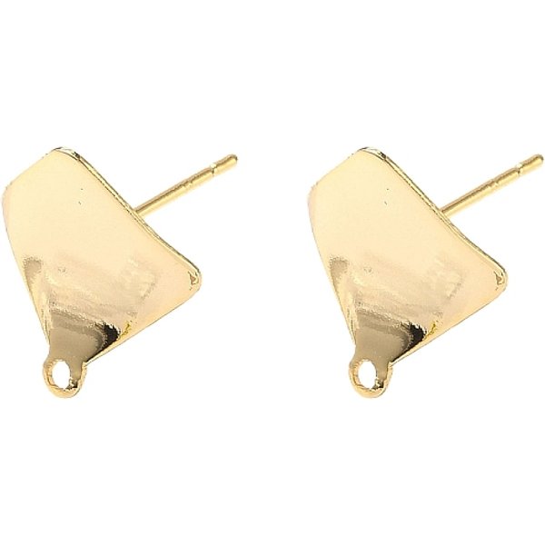 Brass Stud Earring Findings, Nickel Free, Rhombus, Real 18K Gold Plated, 14.5X13Mm, Hole: 1.2Mm, Pin: 0.8Mm-image