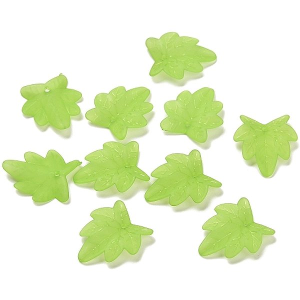 Frosted Acrylic Pendants, Leaf, Green Yellow, 26.5x23x3.5mm, Hole: 2mm