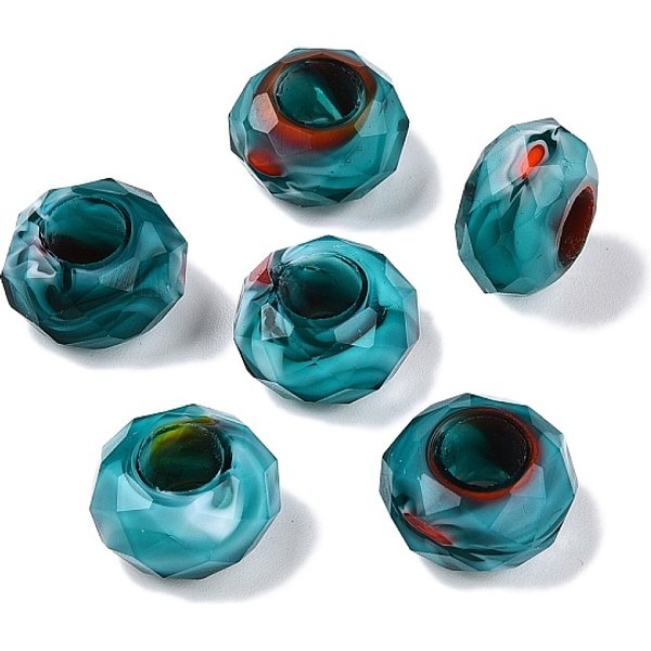 Ton Zwei Glasperlen EuropäIschen, GroßLoch Perlen, Facettierte Rondelle, Dunkles Cyan, 14X8 Mm, Bohrung: 5.5-6 Mm-image