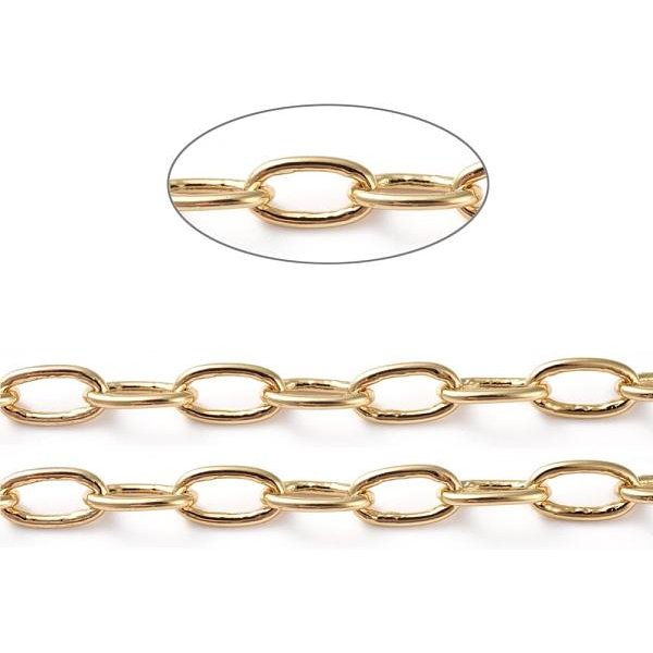 Cadenas De Clip De LatóN, Cadenas Portacables Alargadas Estiradas, Soldada, Con Carrete, Oval, Plateado De Larga DuracióN, Real 18K Chapado En Oro, 8X5X1Mm, Aproximadamente 16.4 Pie (5 M) / Rollo-image