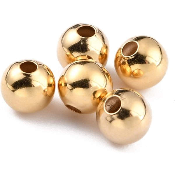 Brass Spacer Beads, Long-Lasting Plated, Round, Real 24K Gold Plated, 5Mm, Hole: 1.4Mm-image