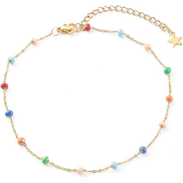 Bracelets De Cheville En ChaîNe Satellite En Acier Inoxydable, Avec L'éMail, ColoréEs, Or, 9-3/4 Pouce (24.8 Cm)-image