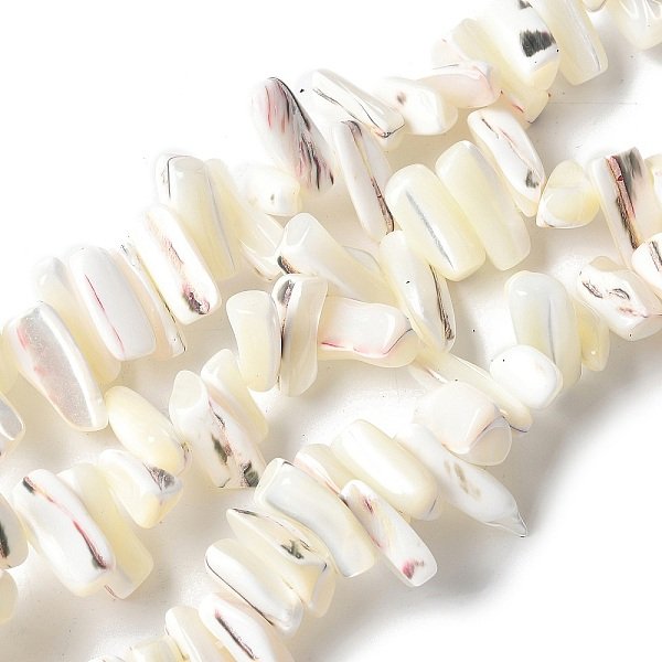 Hebras De Cuentas De Concha De Trochus Naturales TeñIdas, Pepitas, Blanco Floral, 9-21X5-7X6-8Mm, Agujero: 1.2 Mm, Aproximamente 54-67 Pcs / Cadena, 14.76-15.24 Pulgada (37.5-38.7 Cm)-image