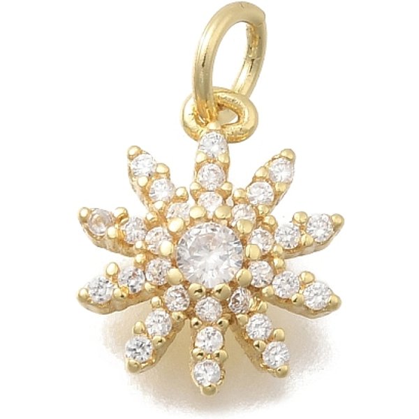 Messing Micro Pave Klar Zirkonia Charme, Blume, Cadmiumfrei Und Bleifrei, Gestell, Langlebig Plattiert, Echtes 18K Vergoldet, 12.5X10X3 Mm, Bohrung: 3.5 Mm-image
