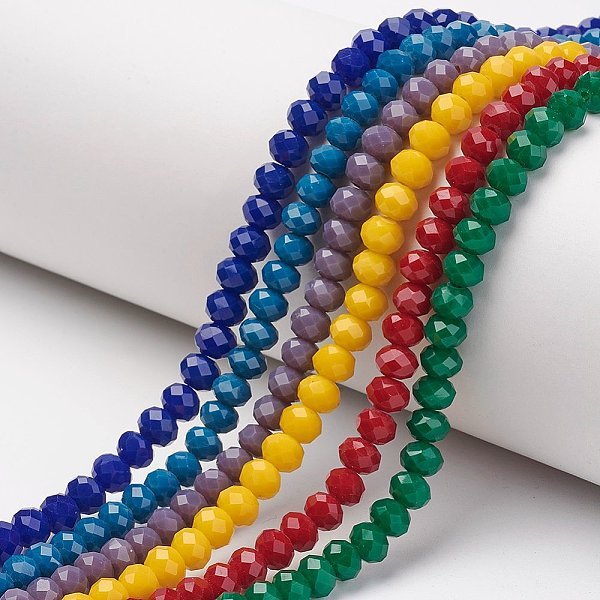 Opaque Solid Color Glass Beads Strands, Faceted, Rondelle, Mixed Color, 6X5Mm, Hole: 1Mm, About 85-88Pcs/Strand, 16.1-16.5 Inch(41-42Cm)-image