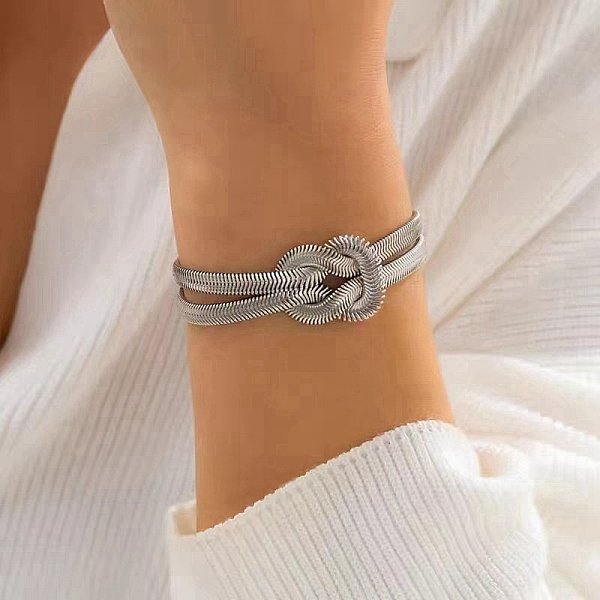 Iron Snake Chain Bracelets for Women, Knot, Stainless Steel Color, 6-7/8 inch(17.5cm)