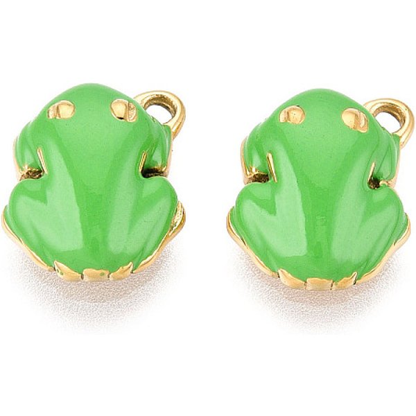 Pendentifs En Acier Inoxydable 304 éMailléS, Breloques De Grenouille, Placage Ionique (Ip), VéRitable 18K Plaqué Or, Lime, 12X10X4Mm, Trou: 1.4Mm-image