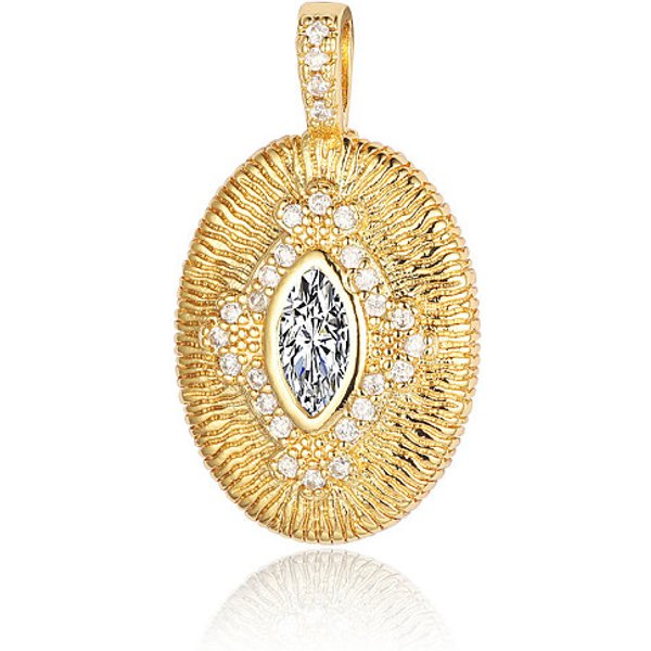 Pendenti In Zirconi Cubici Trasparenti In Micro Pavè Di Ottone, Ovale Con Ciondoli A Forma Di Occhio Di Cavallo, Vero Placcato Oro 18K, 27X16X3.5Mm-image