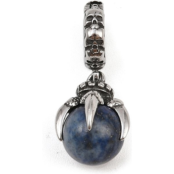 Dragon Claw 316 Surgical Stainless Steel & Round Natural Lapis Lazuli Pendant Decoration, 23-24mm