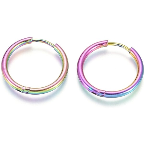 Pendientes De Aro De Acero Inoxidable 304 Con Revestimiento IóNico (Ip), Pendientes HipoalergéNicos, Con Pasador De Acero Inoxidable QuirúRgico 316, Color Del Arco Iris, 12 DiáMetro, 19X2Mm, Pin: 1 Mm, DiáMetro Interior: 14 Mm-image
