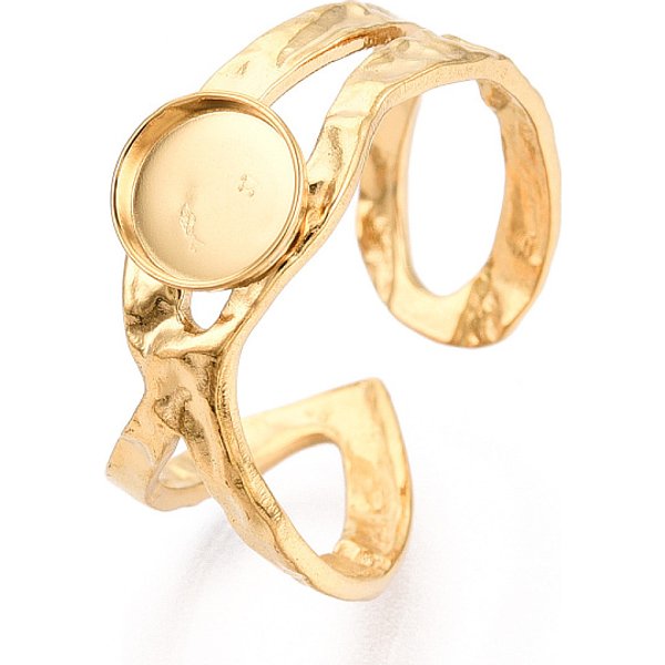 Manschettenringkomponenten aus Edelstahl 304, runde Pad-Ring-Einstellung, Ionenbeschichtung (ip), echtes 18k vergoldet, Fach: 6 mm, 10.2 mm, Innendurchmesser: verstellbar