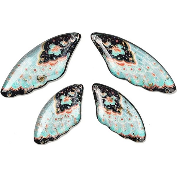 4Pcs 4 Arten Transparente Epoxidharz-AnhäNger, FlüGel, Mit Pailletten Und Goldfolie, HellgrüN, 29-39X14 - X 2.5 Mm, Bohrung: 1 Mm-image