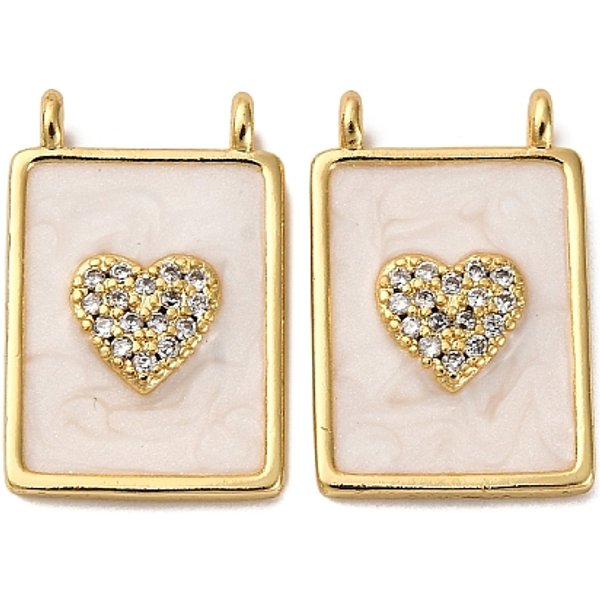 Colgante micropavé cubic zirconia de latón, con esmalte, sin plomo y cadmio, real 18k chapado en oro, chapado en rack, Plateado de larga duración, corazón, 18x11.5x2.5mm, agujero: 1.2 mm