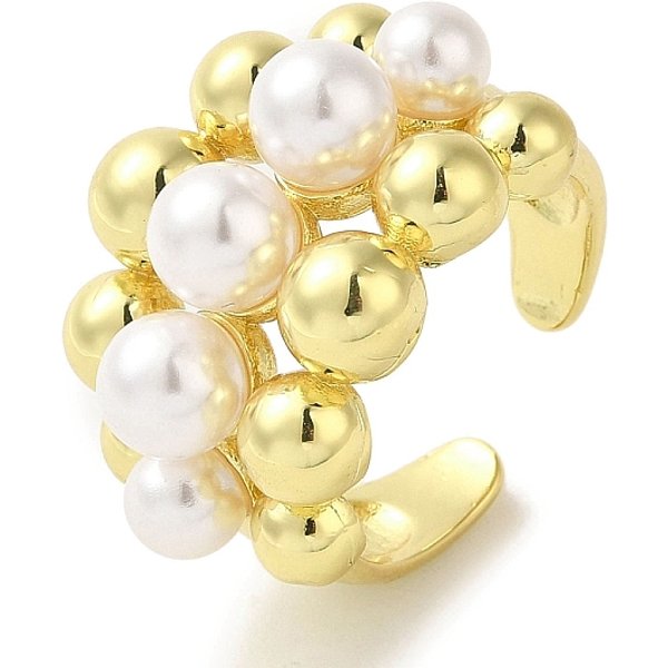 Anillos De PuñO De LatóN Chapado En Rack, Con Abalorios De PláStico, Plateado De Larga DuracióN, Sin Plomo Y El Cadmio, Real 18K Chapado En Oro, Ajustable-image