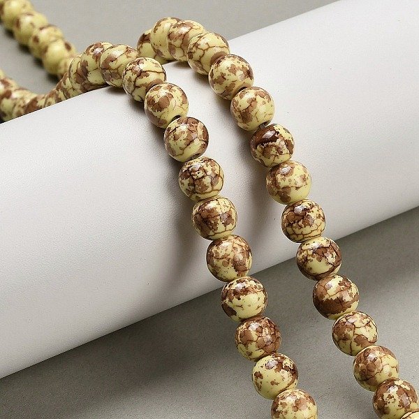 Filo Di Perline Turchesi Sintetici, Tondo, Tinto, Verniciatura A Spruzzo, Giallo, 7.5-8Mm, Foro: 1 Mm, Circa 50Pcs/Filo, 13.78'' (35 Cm)-image