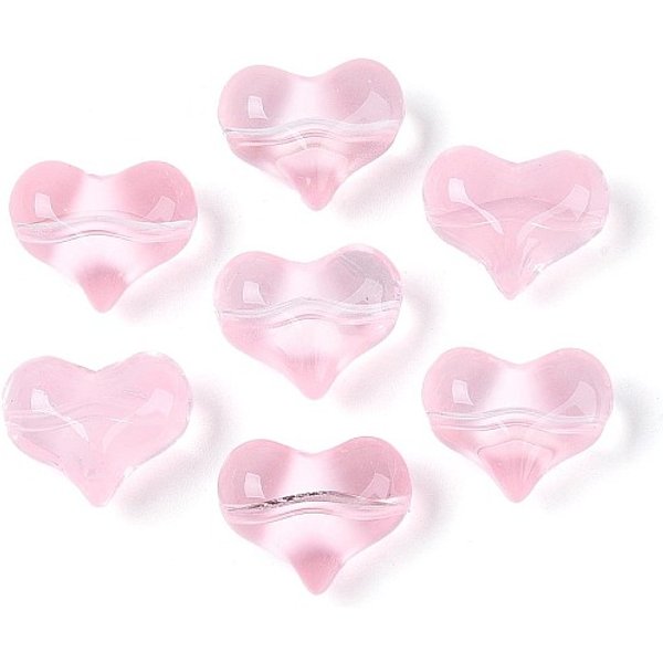 Perles En Verre Transparentes, CœUr, Perle Rose, 14X17X9Mm, Trou: 1.4Mm, Environ 460 Pcs/1000 G-image