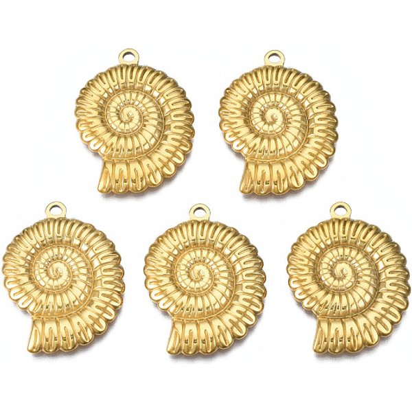 Colgantes De Acero Inoxidable Con Revestimiento IóNico (Ip) 201, Caracol, Real 18K Chapado En Oro, 30X22.5X3Mm, Agujero: 1.9 Mm-image