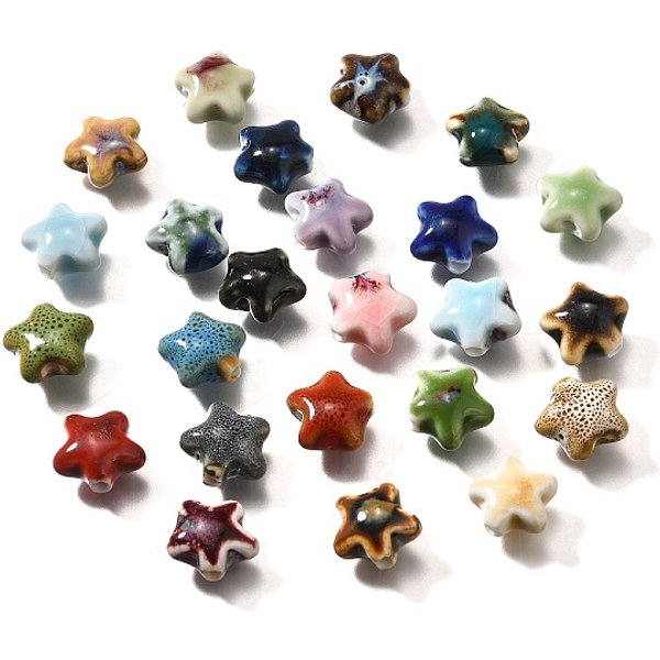 Abalorios De Porcelana Hechas A Mano, Estrella, Color Mezclado, 13.5X15X7.5Mm, Agujero: 2 Mm-image