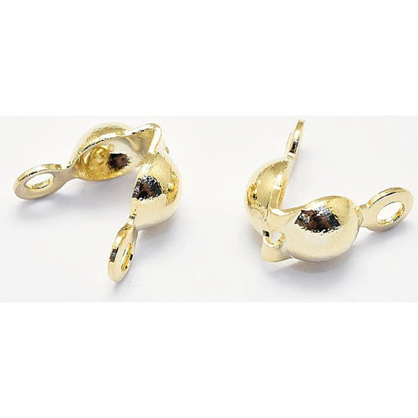 Long-Lasting Plated Brass Bead Tips, Calotte Ends, Clamshell Knot Cover, Real 18K Gold Plated, Nickel Free, 8X4X4Mm, Hole: 1Mm, Inner Diameter: 3Mm-image