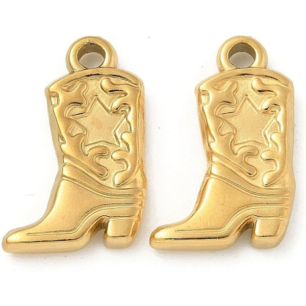 Pendentifs en acier inoxydable 304, botte de cowboy avec breloque étoile, or, 20.5x13x3mm, Trou: 2mm