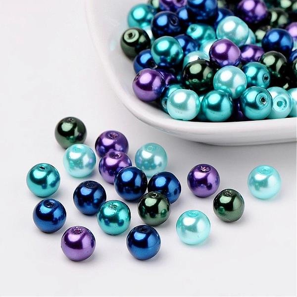 Ocean Mix Pearlized Glass Pearl Beads, Mixed Color, 8Mm, Hole: 1Mm, About 100Pcs/Bag-image