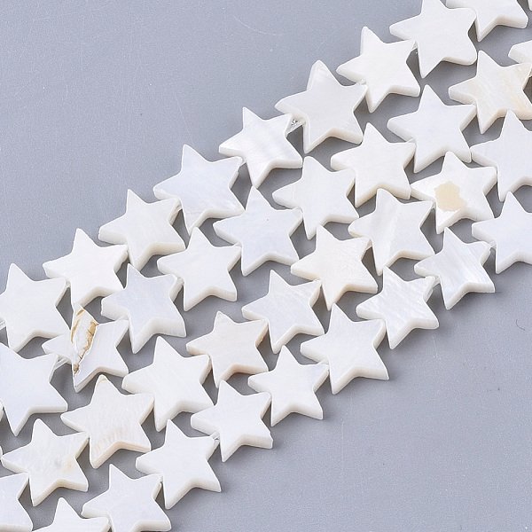 Abalorios De Concha De Agua Dulce Hebras, TeñIdo, Estrella, Blanco, 9-10.5X9.5-11.5X2-3Mm, Agujero: 1 Mm, Aproximamente 38 Pcs / Cadena, 11.8 Pulgada - 13.3 Pulgadas-image