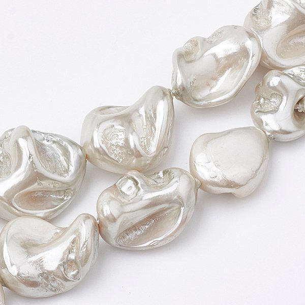 Shell Pearl Beads Strands, Polished, Nugget, WhiteSmoke, 15-25x10-26x5-16mm, Hole: 1mm, about 18pcs/strand, 14.96 inch