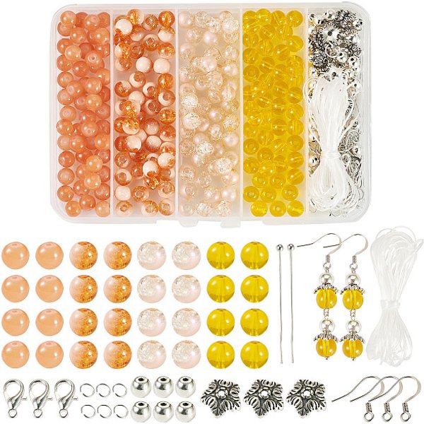 Kits De Fabrication De Bijoux Diy, Y Compris Les Perles De Verre, Crochets De Boucles D'oreilles FrançAis En Acier Inoxydable 304, Perles Et Fermoirs En Alliage, Anneaux En Aluminium, éPingles En Laiton Et Corde éLastique En éLasthanne...-image