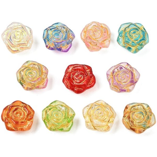 Baking Paint And Golden Metal Enlaced Glass Beads, Flower, Mixed Color, 18.5X19.5X12.5Mm, Hole: 1.5Mm-image