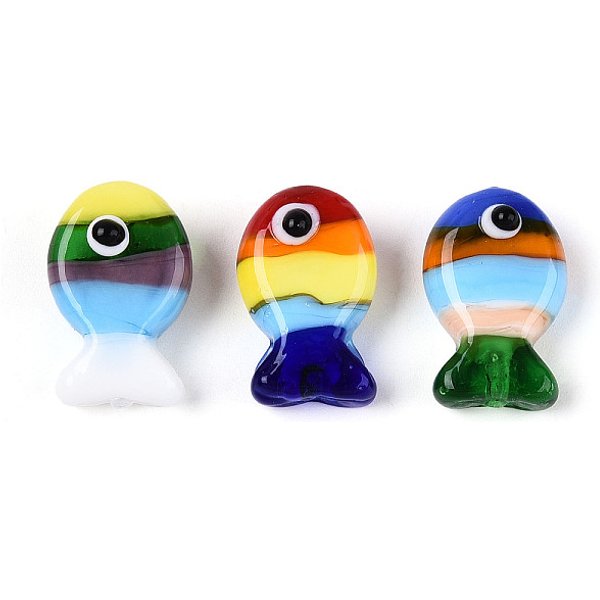 Handmade Lampwork Beads Strands, Fish, Mixed Color, 19-20.5x12-13x9-11mm, Hole: 1-1.6mm, about 15pcs/strand, 11.61 inch(29.5cm)