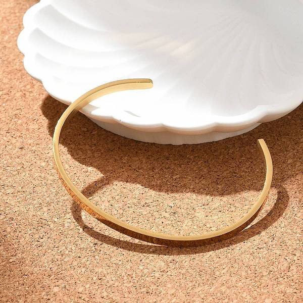 Ion Plating(Ip) 304 Stainless Steel Cuff Bangles, Minimalist Simple Open Bangles, Real 18K Gold Plated, Inner Diameter: 2-1/2X2 Inch(6.1-6.5X5.1Cm)-image