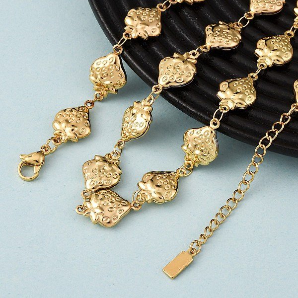 304 Stainless Steel Strawberry Link Chain Necklaces For Women, Golden, 18.03 Inch(45.8Cm)-image