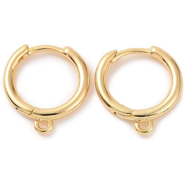 Brass Huggie Hoop Earrings Finding, With Horizontal Loop, Ring, Real 18K Gold Plated, 12 Gauge(2Mm), 16.5X13.5X2Mm, Hole: 1.5Mm, Pin: 1Mm-image