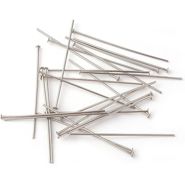 Tarnish Resistant 304 Stainless Steel Flat Head Pins, Stainless Steel Color, 30X0.6Mm, 22 Gauge, Head: 1.5Mm-image