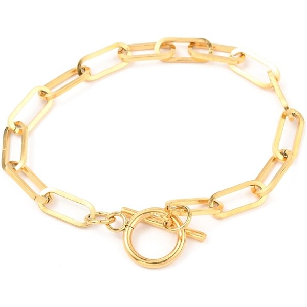 Unisex PVD Vacuum Plating 304 Stainless Steel Paperclip Chain Bracelets, with Toggle Clasps, Golden, 8-1/8 inch(20.5cm)