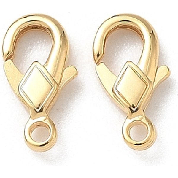 Rhombus Brass Lobster Claw Clasps, Lead Free & Cadmium Free, Real 24K Gold Plated, 10.5X5.5X2.5Mm, Hole: 1.4Mm-image