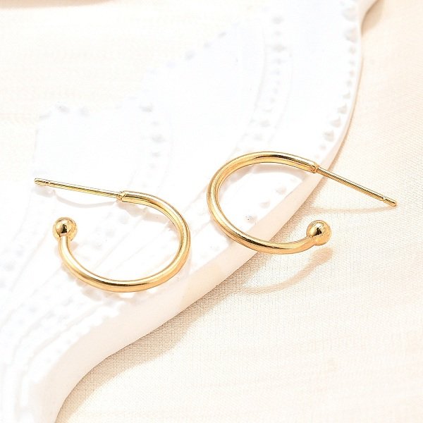304 Stainless Steel C-Shaped Hoop Circle Ball Stud Earrings, With 316 Surgical Stainless Steel Pin, Real 18K Gold Plated, 16X21X3Mm, Pin: 0.8Mm-image