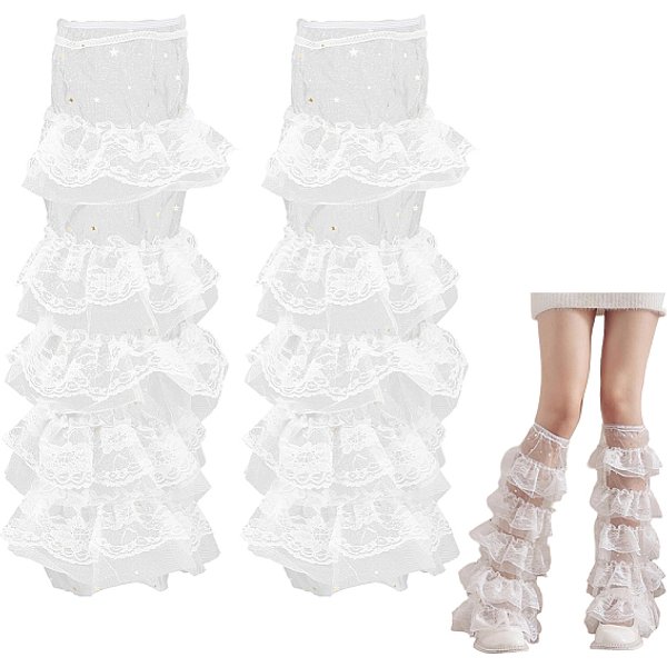 Manchons De Jambe En Dentelle De Polyester, JambièRes, Chaussettes Japonaises Lolita Jk, Blanc, 488X250X98Mm-image