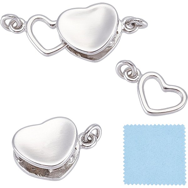 1Pc Sterling Silver Haart Box Clasps, With Jump Rings, Platinum, 18Mm-image