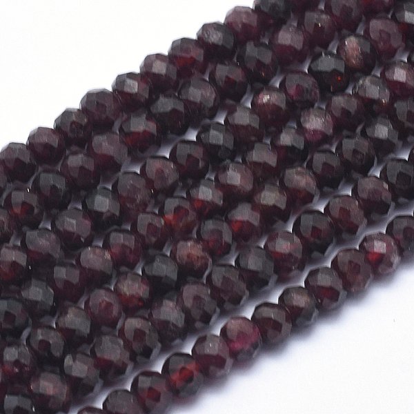 Natural Garnet Beads Strands, Rondelle, Faceted, 4X3Mm, Hole: 1Mm, About 102Pcs/Strand, 15.3 Inch-image
